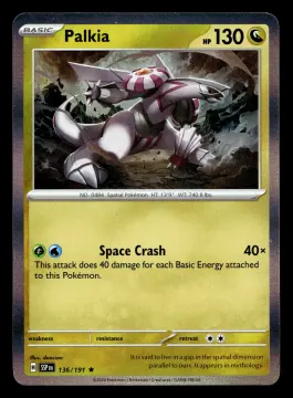 Voorkant Palkia 136/191 uit Surging Sparks Rare Near Mint conditie Pokémon kaart productfoto