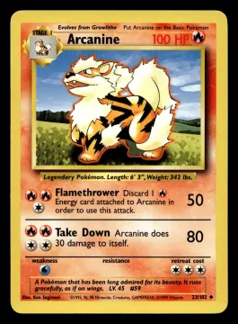 Voorkant Arcanine 23/102 uit Base Set Uncommon Near Mint - conditie Pokémon kaart productfoto NM- 1/2