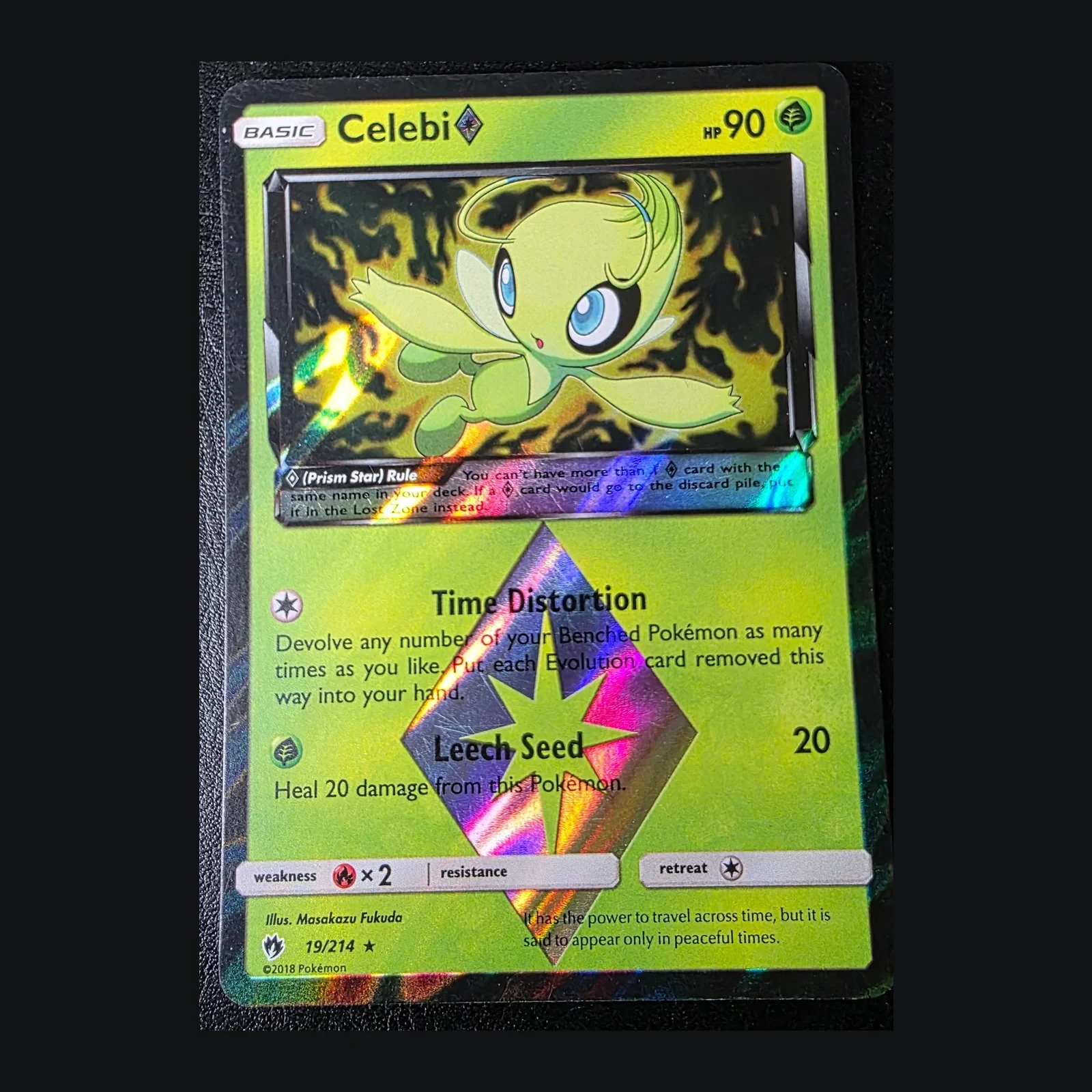 Referentieafbeelding Celebi ◇ 19/214 uit Lost Thunder Rare Prism Star Excellent conditie Pokémon kaart productfoto