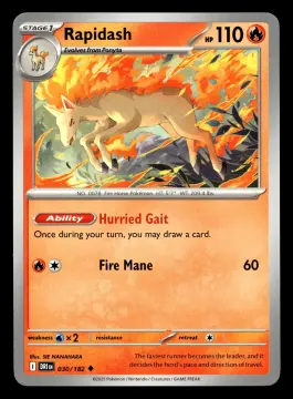 Voorkant Rapidash 30/182 uit Destined Rivals Uncommon Near Mint conditie Pokémon kaart productfoto