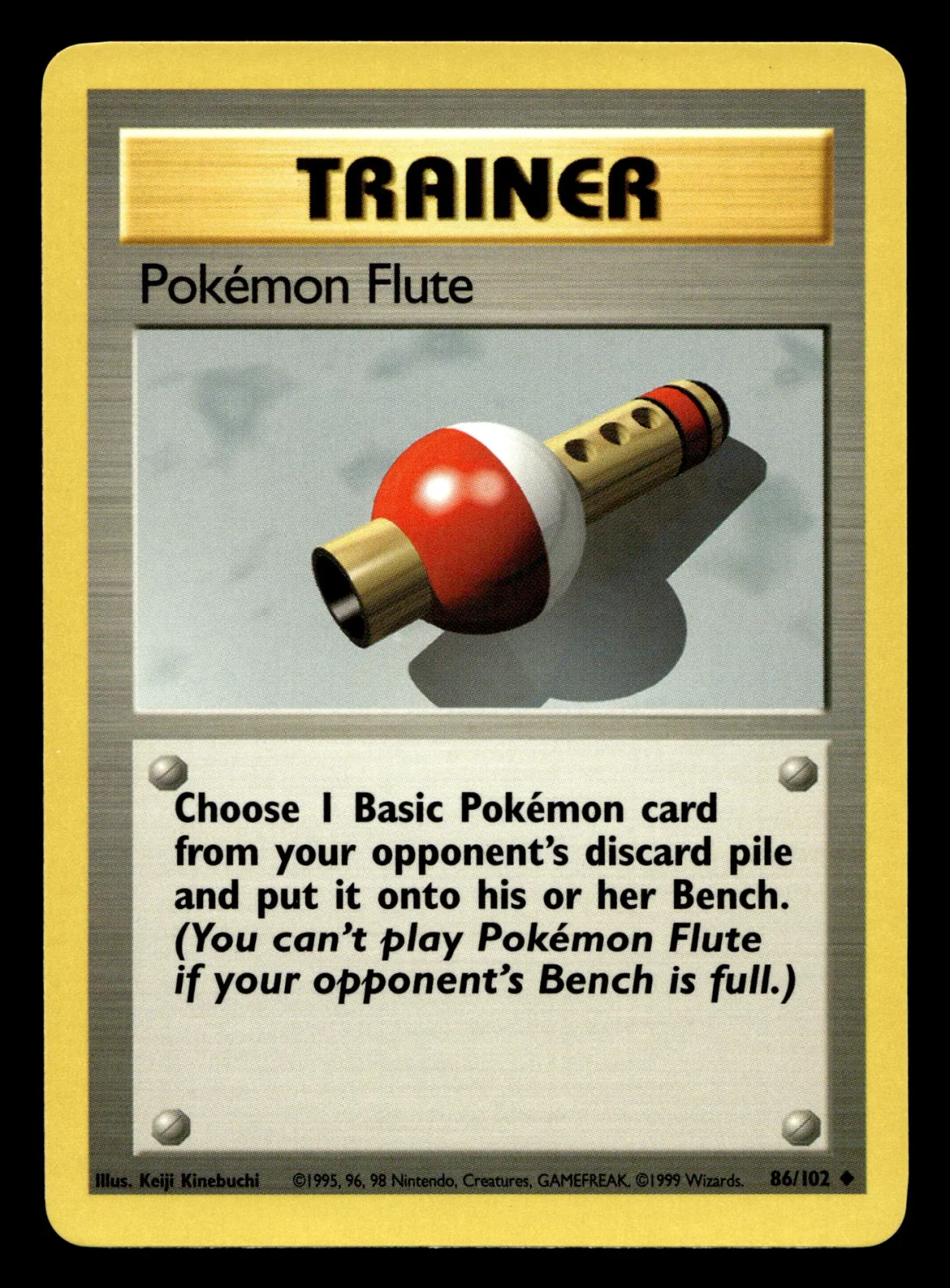 Voorkant Pokémon Flute 86/102 uit Base Set Uncommon Near Mint - conditie Pokémon kaart productfoto NM- 1