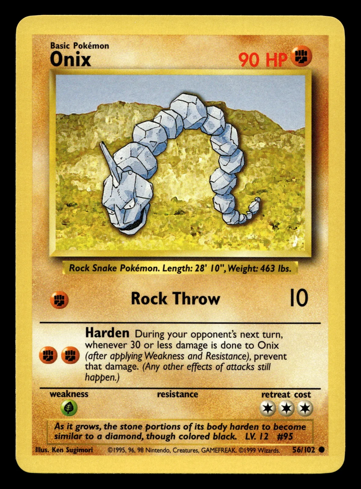 Voorkant Onix 56/102 uit Base Set Common Near Mint conditie Pokémon kaart productfoto NM 2/4