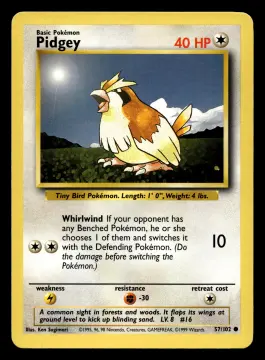 Voorkant Pidgey 57/102 uit Base Set Common Near Mint conditie Pokémon kaart productfoto NM 1