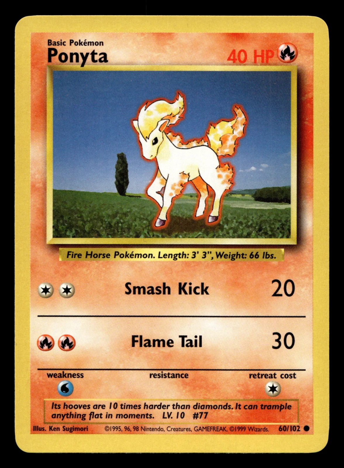 Voorkant Ponyta 60/102 uit Base Set Common Near Mint conditie Pokémon kaart productfoto NM 1/2