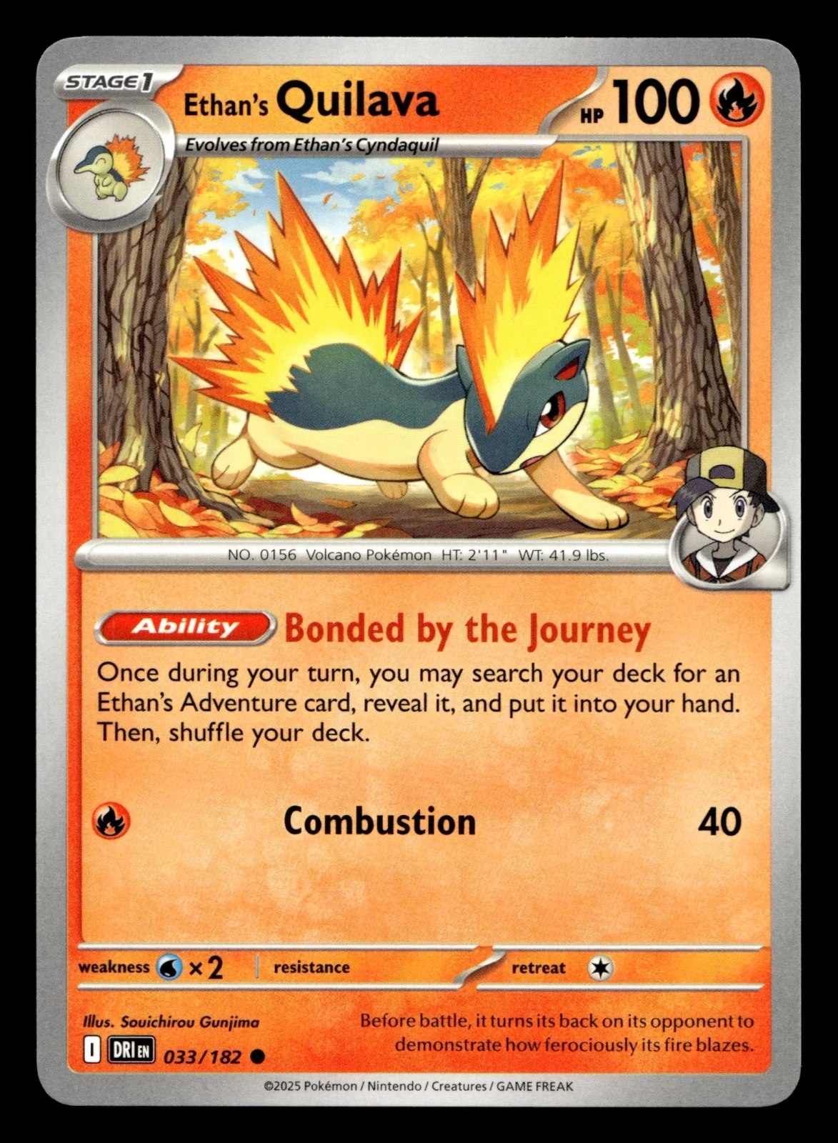 Voorkant Ethan's Quilava 33/182 uit Destined Rivals Common Near Mint conditie Pokémon kaart productfoto