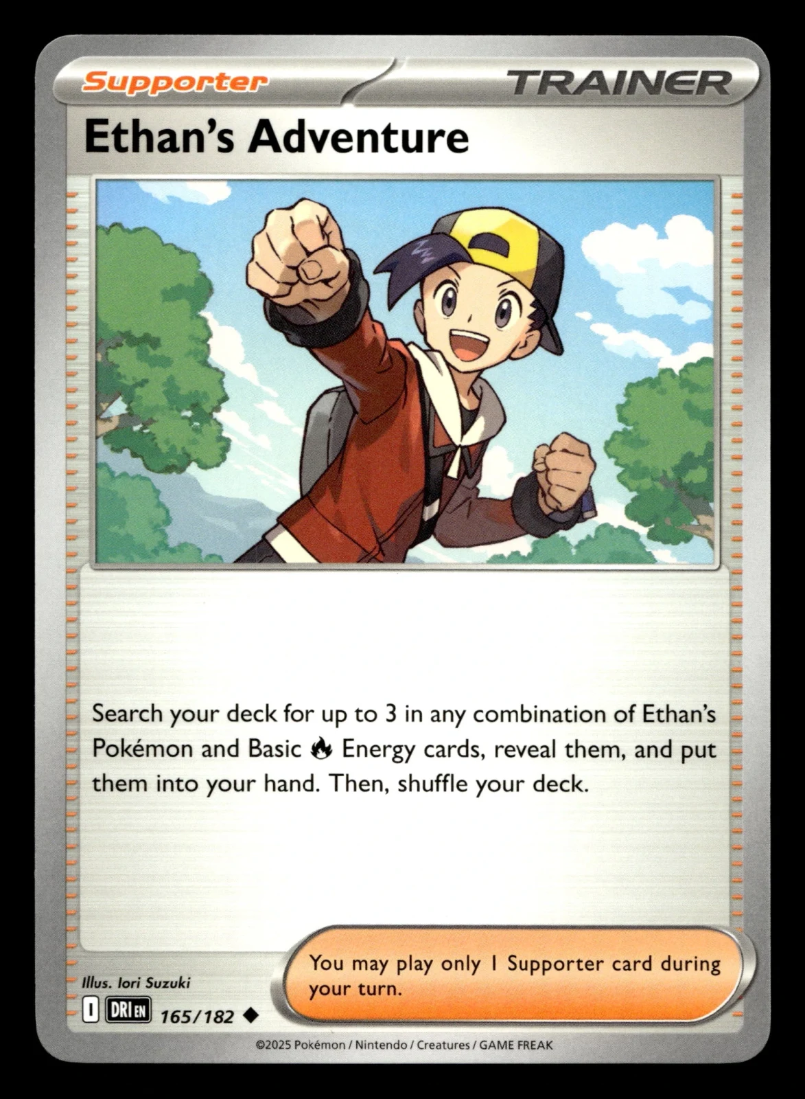 Voorkant Ethan's Adventure 165/182 uit Destined Rivals Uncommon Near Mint conditie Pokémon kaart productfoto