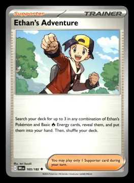 Voorkant Ethan's Adventure 165/182 uit Destined Rivals Uncommon Near Mint conditie Pokémon kaart productfoto