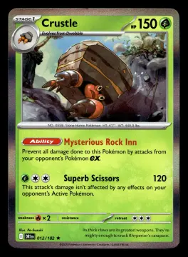 Voorkant Crustle 12/182 uit Destined Rivals Rare Near Mint conditie Pokémon kaart productfoto