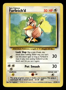 Voorkant Farfetch'd 27/102 uit Base Set Uncommon Good + conditie Pokémon kaart productfoto GD+ 1