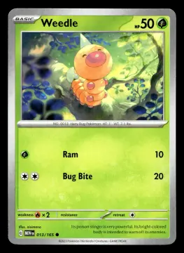 Voorkant Weedle 13/165 uit 151 Common Near Mint conditie Pokémon kaart productfoto