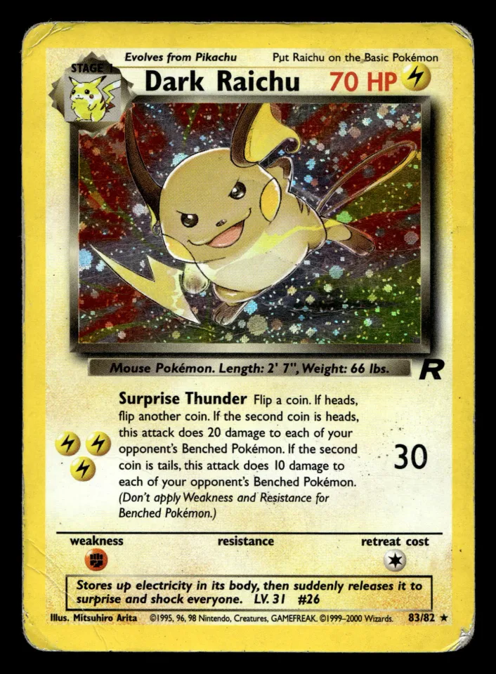 Dark Raichu #83 uit Team Rocket Rare Secret Played conditie productfoto
