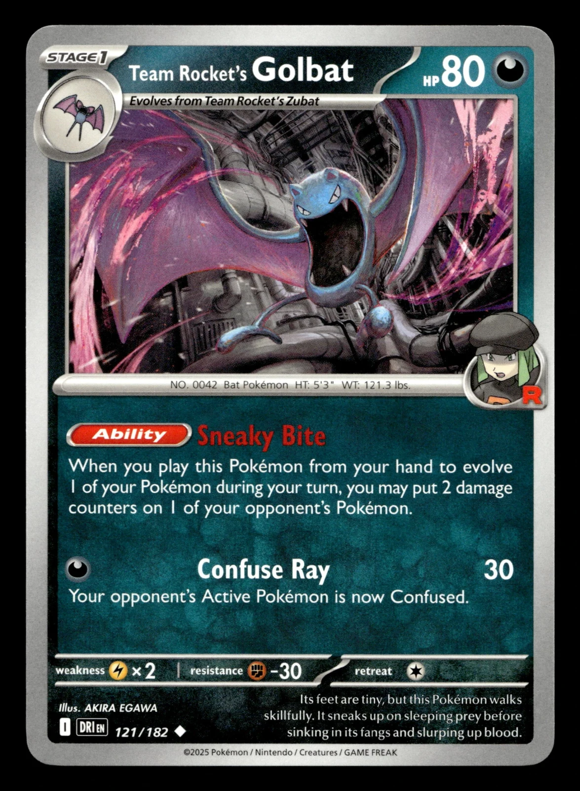 Voorkant Team Rocket's Golbat 121/182 uit Destined Rivals Uncommon Near Mint conditie Pokémon kaart productfoto