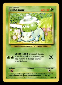 Voorkant Bulbasaur 44/102 uit Base Set Common Near Mint - conditie Pokémon kaart productfoto NM- 2/8