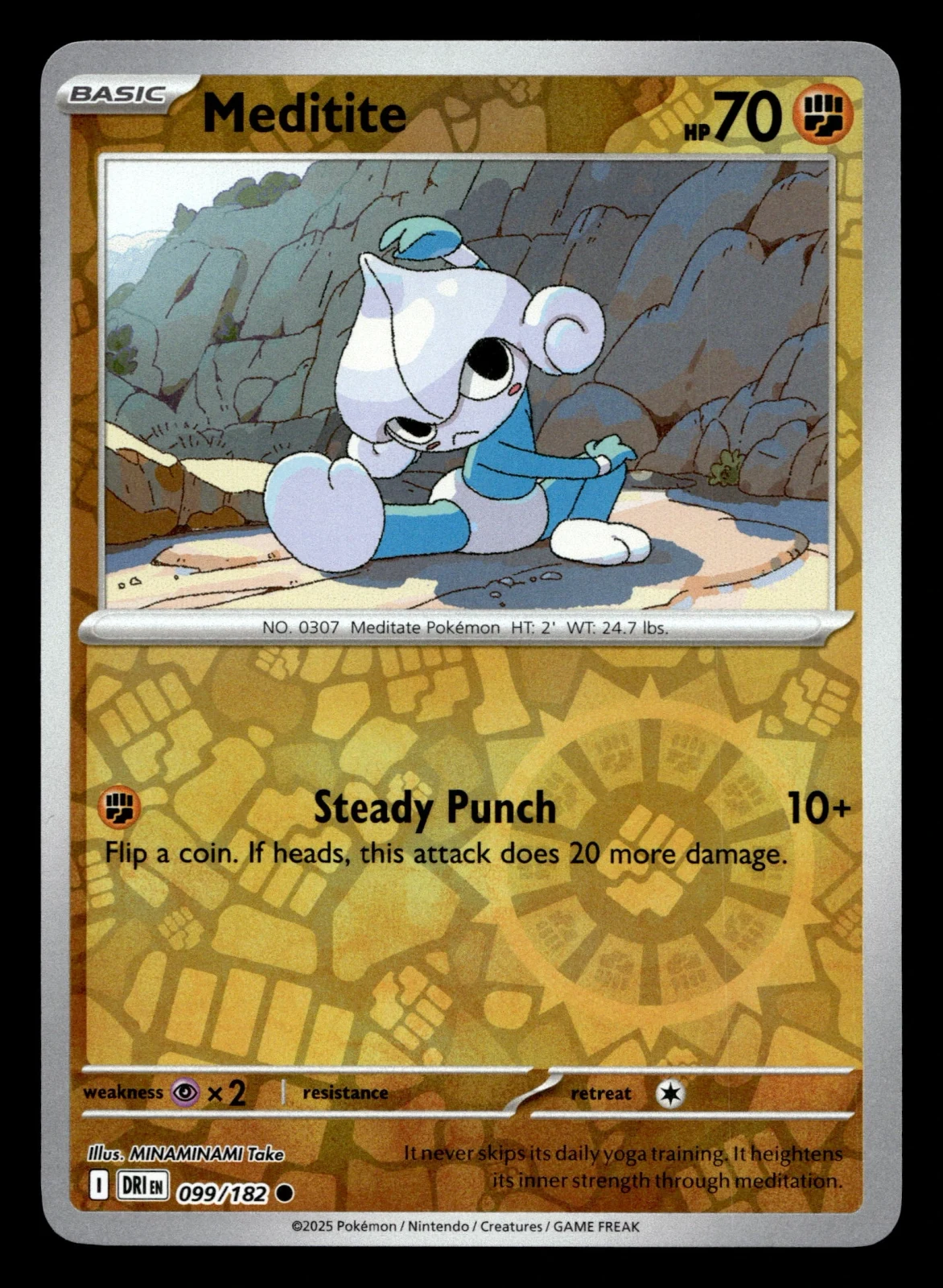 Voorkant Meditite 99/182 uit Destined Rivals Common Near Mint conditie Pokémon kaart productfoto