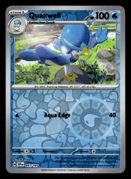 Voorkant Quaxwell 51/191 uit Surging Sparks Common Near Mint conditie Pokémon kaart productfoto
