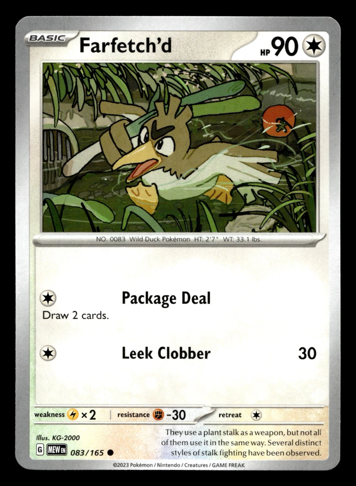 Voorkant Farfetch'd 83/165 uit 151 Common Near Mint conditie Pokémon kaart productfoto