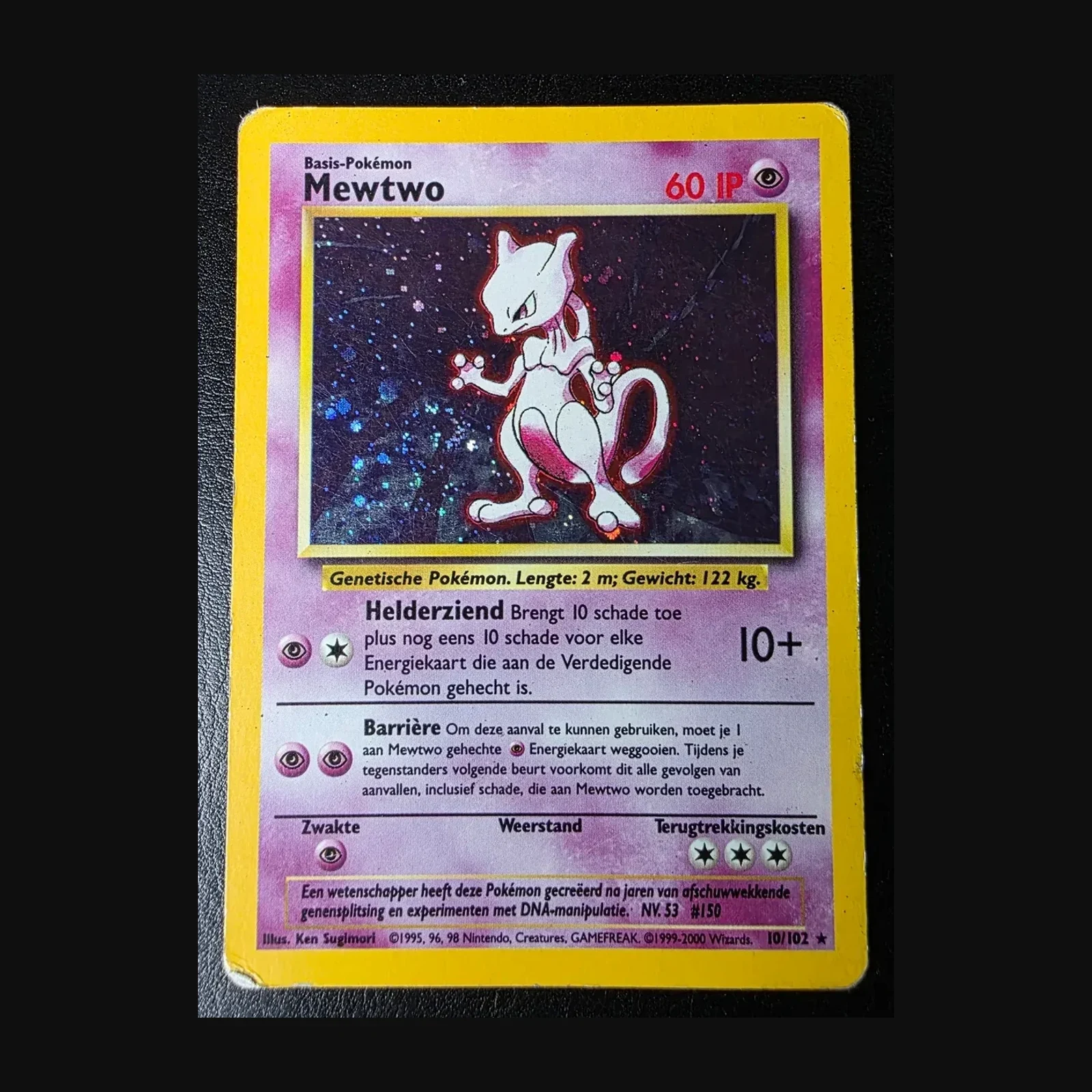 Referentieafbeelding Mewtwo 10/102 uit Base Set Rare Holo Played conditie Pokémon kaart productfoto PL 2/2