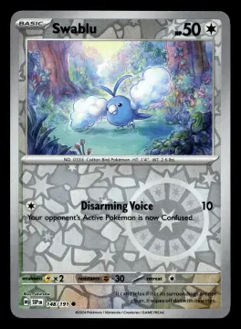 Voorkant Swablu 148/191 uit Surging Sparks Common Near Mint conditie Pokémon kaart productfoto