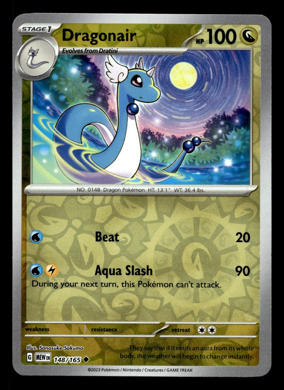 Voorkant Dragonair 148/165 uit 151 Uncommon Near Mint conditie Pokémon kaart productfoto