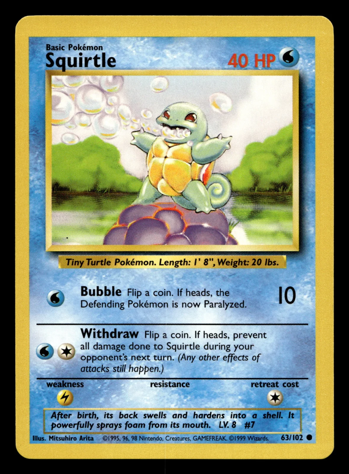 Voorkant Squirtle 63/102 uit Base Set Common Near Mint conditie Pokémon kaart productfoto NM 2/4
