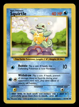 Voorkant Squirtle 63/102 uit Base Set Common Near Mint conditie Pokémon kaart productfoto NM 2/4