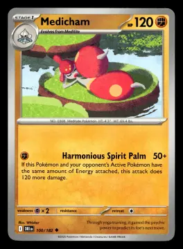 Voorkant Medicham 100/182 uit Destined Rivals Uncommon Near Mint conditie Pokémon kaart productfoto