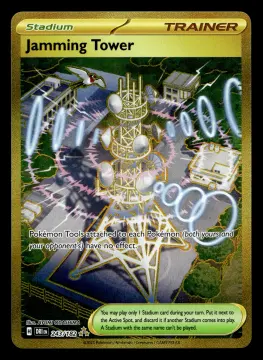 Voorkant Jamming Tower 243/182 uit Destined Rivals Hyper Rare Near Mint conditie Pokémon kaart productfoto