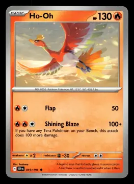Voorkant Ho-Oh 19/191 uit Surging Sparks Uncommon Near Mint conditie Pokémon kaart productfoto