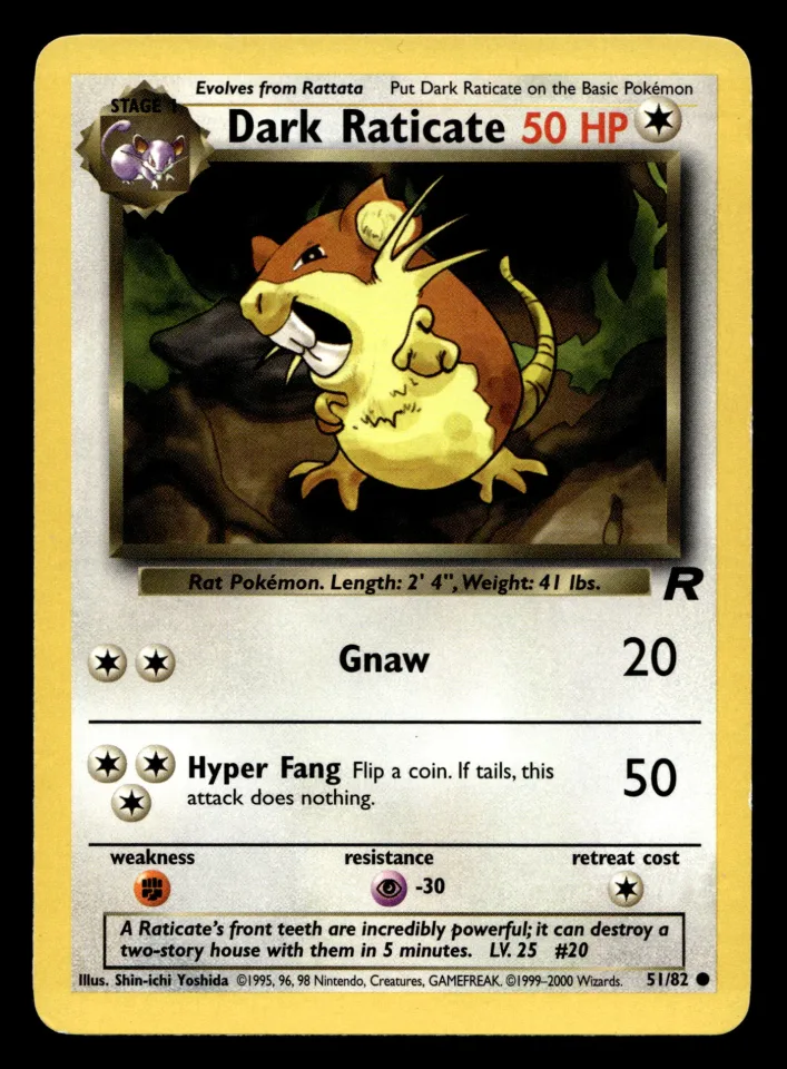 Dark Raticate #51 uit Team Rocket Common Excellent conditie productfoto