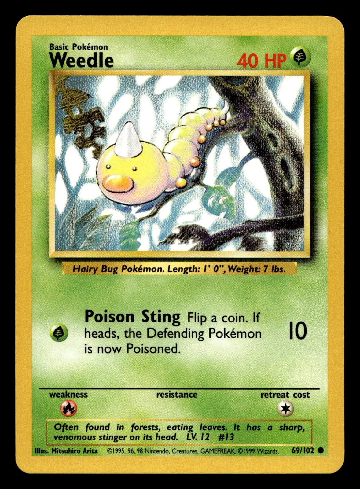 Voorkant Weedle 69/102 uit Base Set Common Near Mint conditie Pokémon kaart productfoto NM 2/2
