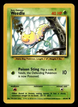 Voorkant Weedle 69/102 uit Base Set Common Near Mint - conditie Pokémon kaart productfoto NM- 6/6