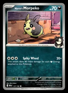 Voorkant Marnie's Morpeko 137/182 uit Destined Rivals Common Near Mint conditie Pokémon kaart productfoto