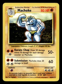 Voorkant Machoke 34/102 uit Base Set Uncommon Near Mint conditie Pokémon kaart productfoto NM 2/2