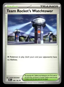 Voorkant Team Rocket's Watchtower 180/182 uit Destined Rivals Uncommon Near Mint conditie Pokémon kaart productfoto