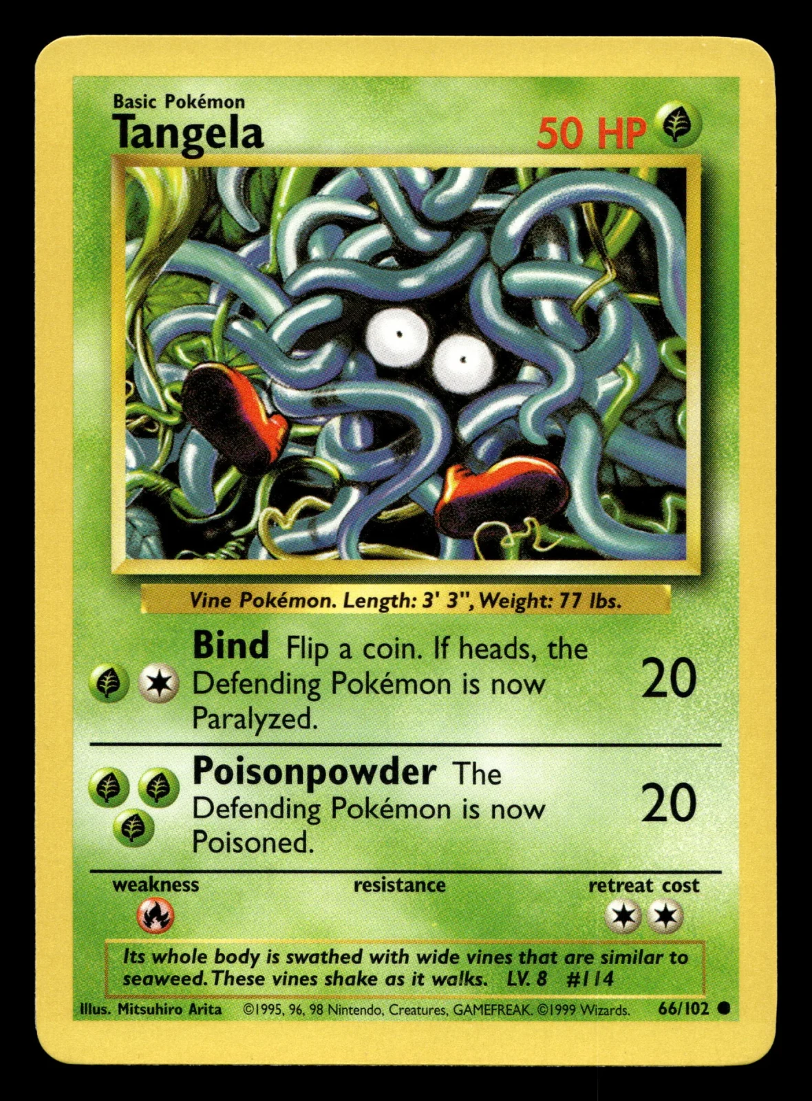 Voorkant Tangela 66/102 uit Base Set Common Excellent + conditie Pokémon kaart productfoto EX+ 2/2