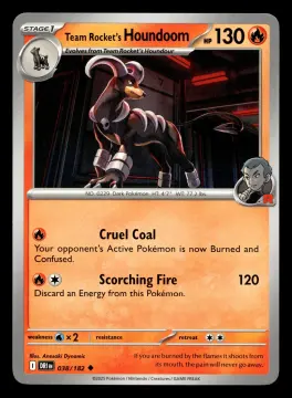 Voorkant Team Rocket's Houndoom 38/182 uit Destined Rivals Uncommon Near Mint conditie Pokémon kaart productfoto