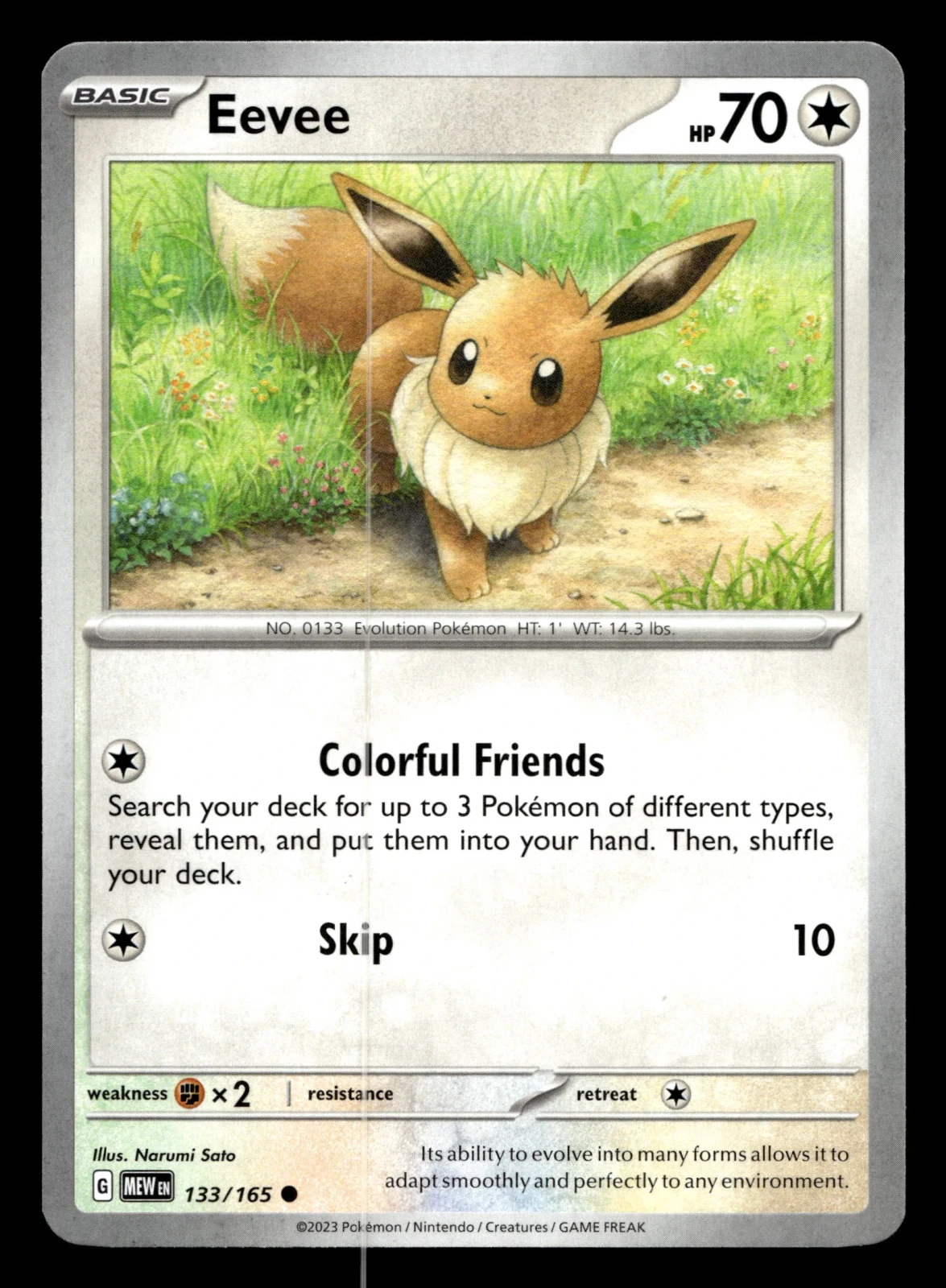 Voorkant Eevee 133/165 uit 151 Common Near Mint conditie Pokémon kaart productfoto
