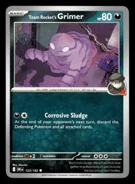 Voorkant Team Rocket's Grimer 123/182 uit Destined Rivals Common Near Mint conditie Pokémon kaart productfoto