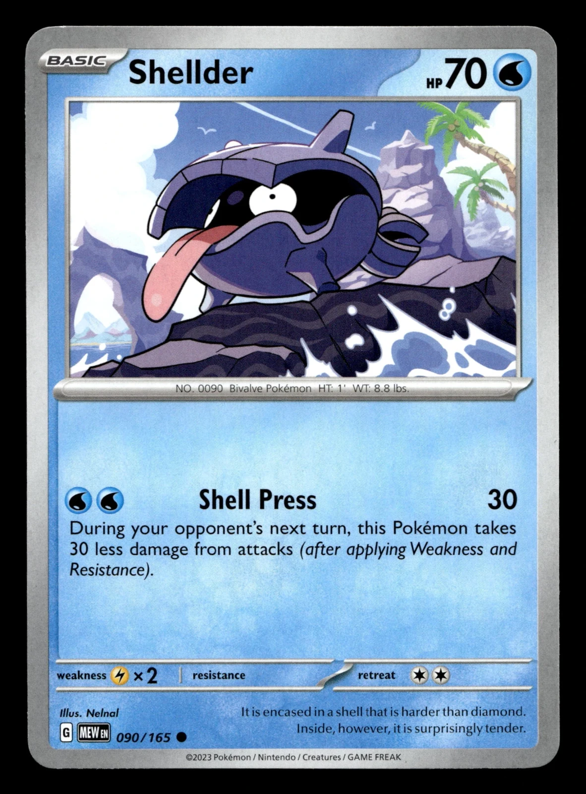 Voorkant Shellder 90/165 uit 151 Common Near Mint conditie Pokémon kaart productfoto