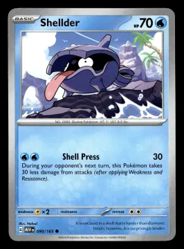 Voorkant Shellder 90/165 uit 151 Common Near Mint conditie Pokémon kaart productfoto