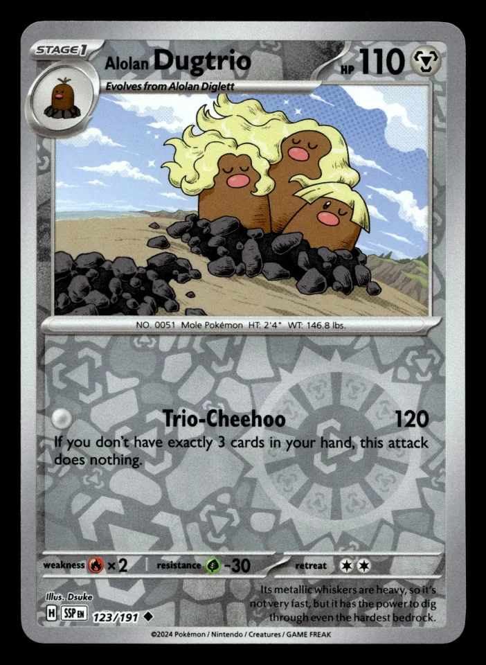 Alolan Dugtrio #123 uit Surging Sparks Uncommon Near Mint conditie productfoto