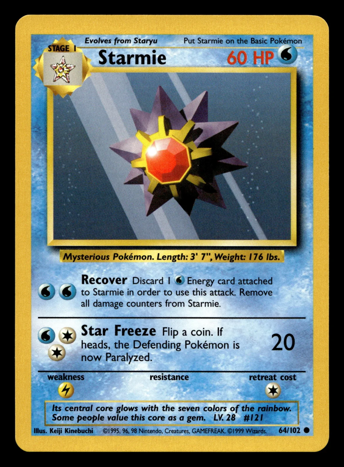 Voorkant Starmie 64/102 uit Base Set Common Near Mint conditie Pokémon kaart productfoto NM 2/3