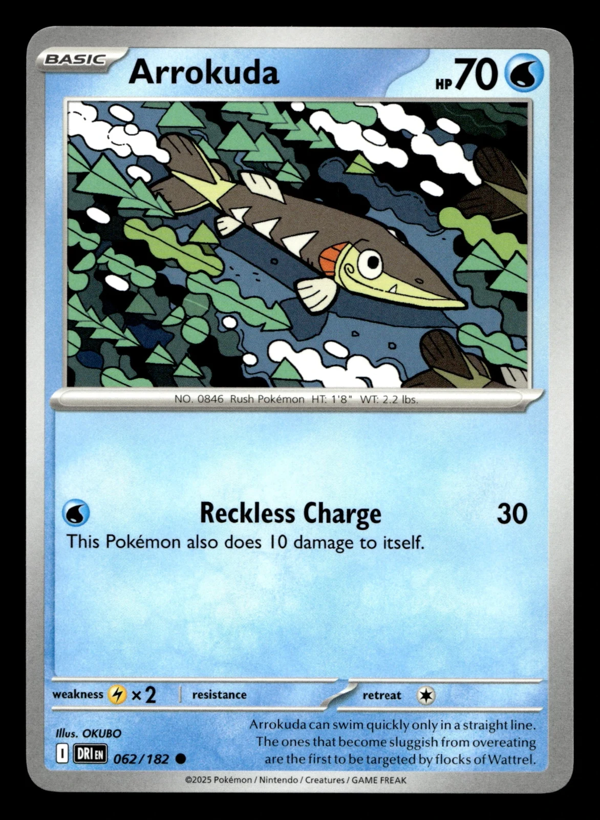 Voorkant Arrokuda 62/182 uit Destined Rivals Common Near Mint conditie Pokémon kaart productfoto