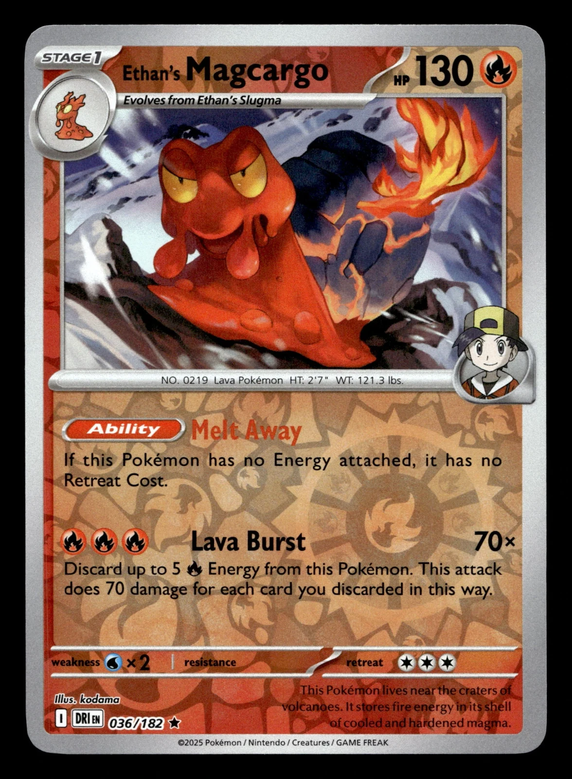 Voorkant Ethan's Magcargo 36/182 uit Destined Rivals Rare Near Mint conditie Pokémon kaart productfoto