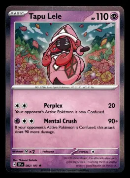 Voorkant Tapu Lele 92/191 uit Surging Sparks Rare Near Mint conditie Pokémon kaart productfoto