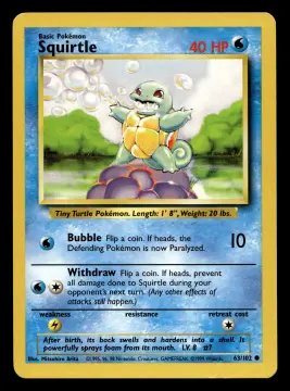 Voorkant Squirtle 63/102 uit Base Set Common Excellent + conditie Pokémon kaart productfoto EX+ 2/2