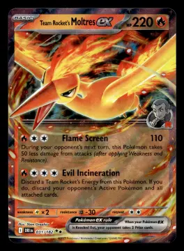 Voorkant Team Rocket's Moltres ex 31/182 uit Destined Rivals Double Rare Near Mint conditie Pokémon kaart productfoto