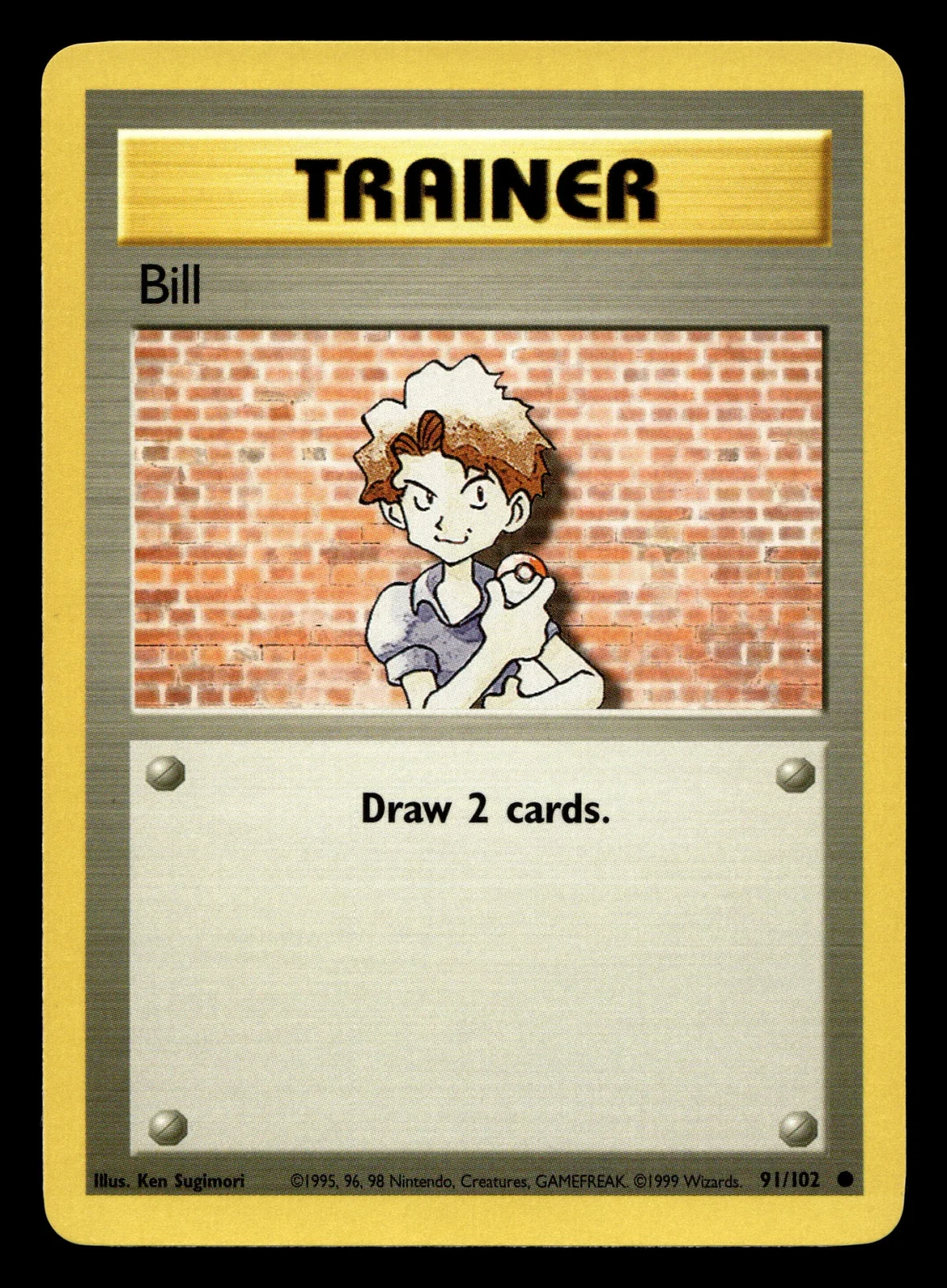 Voorkant Bill 91/102 uit Base Set Common Near Mint - conditie Pokémon kaart productfoto NM- 4/4