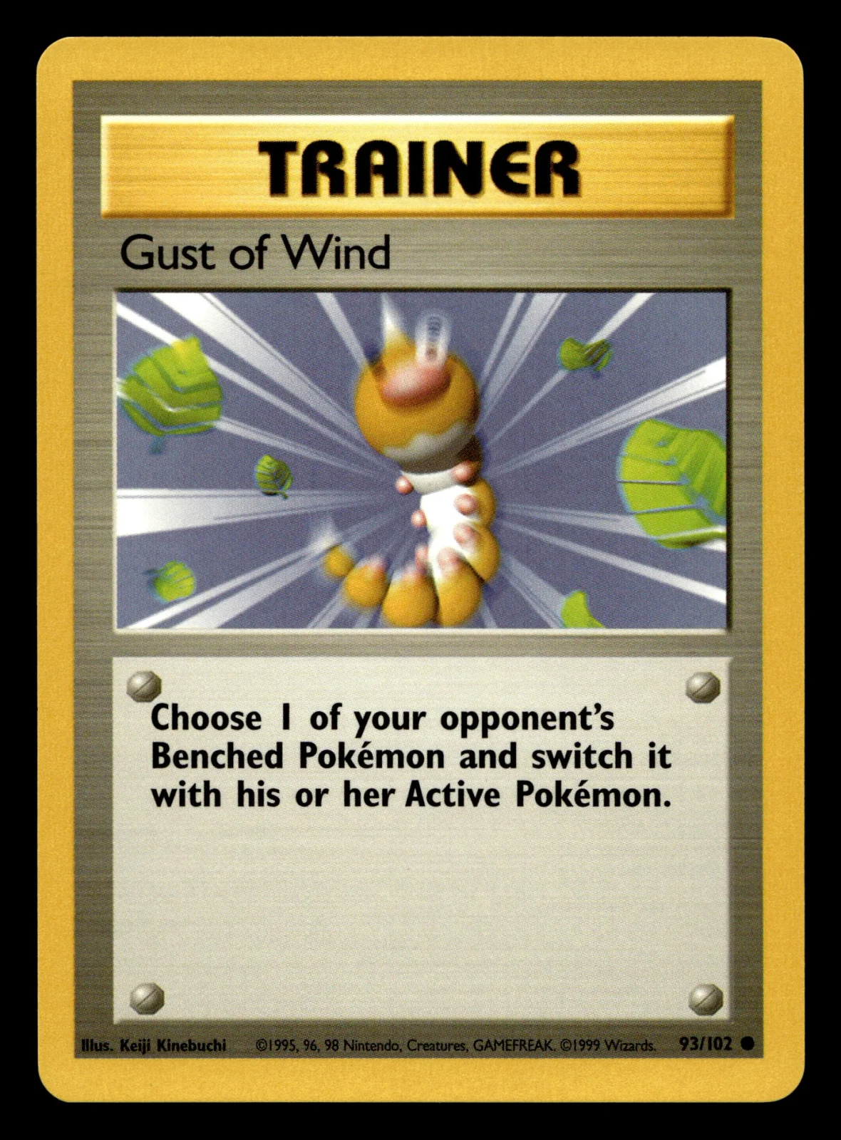 Voorkant Gust of Wind 93/102 uit Base Set Common Near Mint conditie Pokémon kaart productfoto NM 1