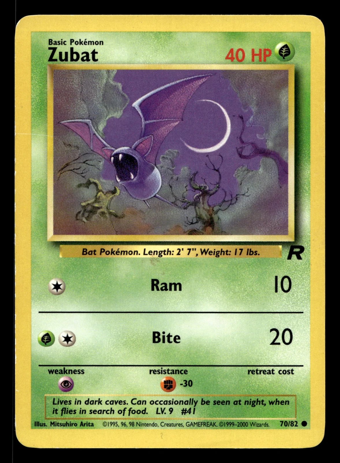 Voorkant Zubat 70/82 uit Team Rocket Common Excellent conditie Pokémon kaart productfoto
